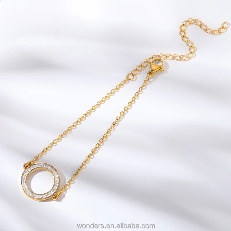 Stainless Steel CZ Open Circle Charm Link Chain Bracelet Bangle Steel Jewelry For Women Girls Ladies Bracelet Charm