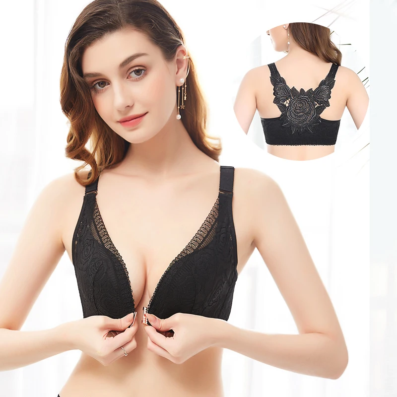 New front buckle plus size push up bras adjustable wireless Big Cup Rose Beauty back lace sexy lingerie