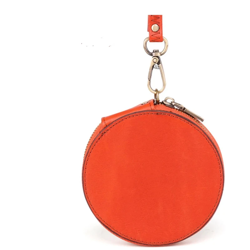 Real Leather Women Coin Purse Zipper Custom Round Leather Coin Wallet Pouch Bag Small Mini Coin Purse with Wristlet
