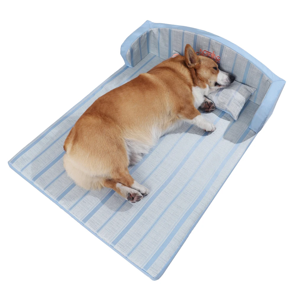 Factory Direct Hoopet Hot Summer Cooling High Back Memory Foam Pet Dog Cat Ice Silk Mat Bed With Pillow