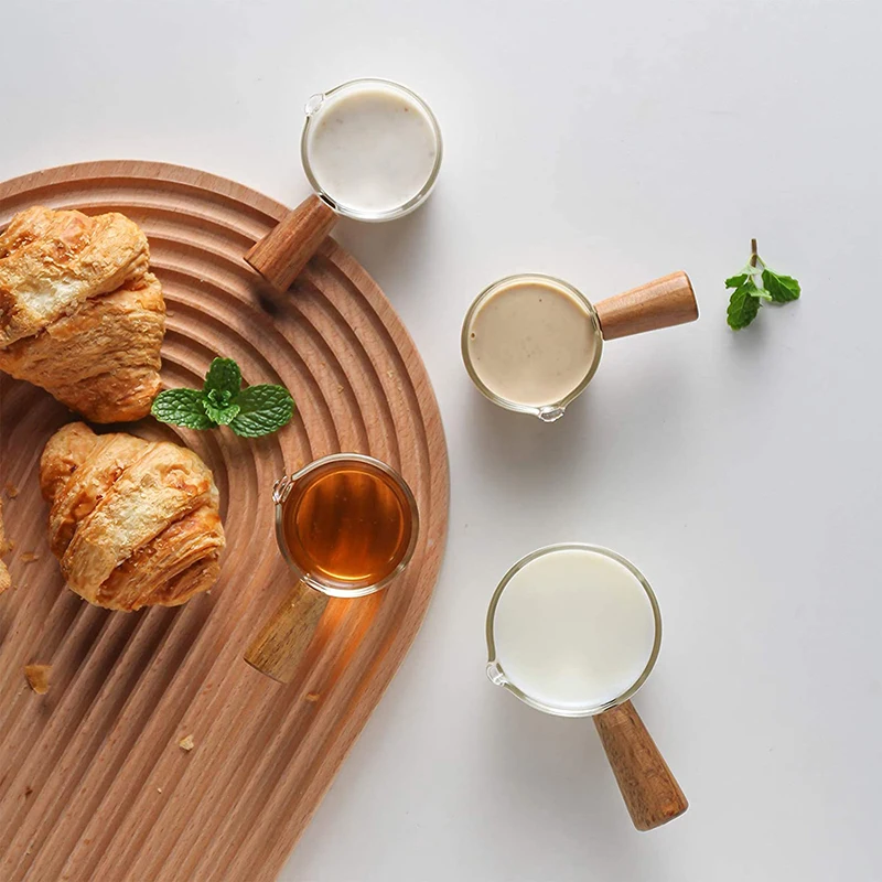 Cute Glass Milk Jug Mini Wooden Handle for Coffee Bread Milk Jug and Creative Steak Glass For Coffee Cup