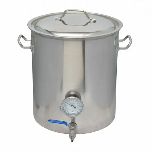 Economic Polished Kettle Brew Stock Pot with Stainless Steel weldless ball valve and thermometer
