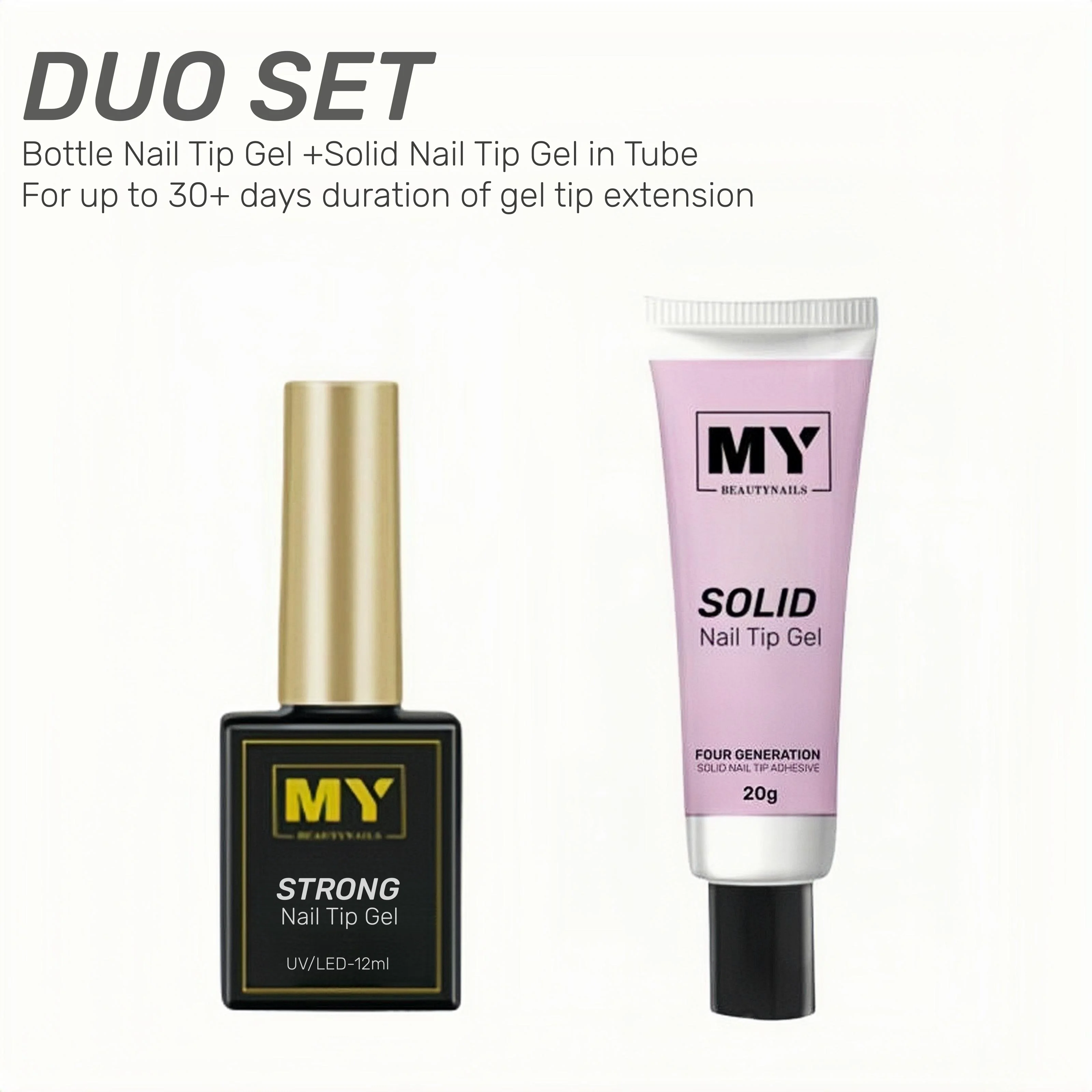 MyBeautyNails Gel X Soft Gel Tips Solid and Bottle Duo Adhesive Glue UV LED Press on Nails Solid Nail Tips Gel