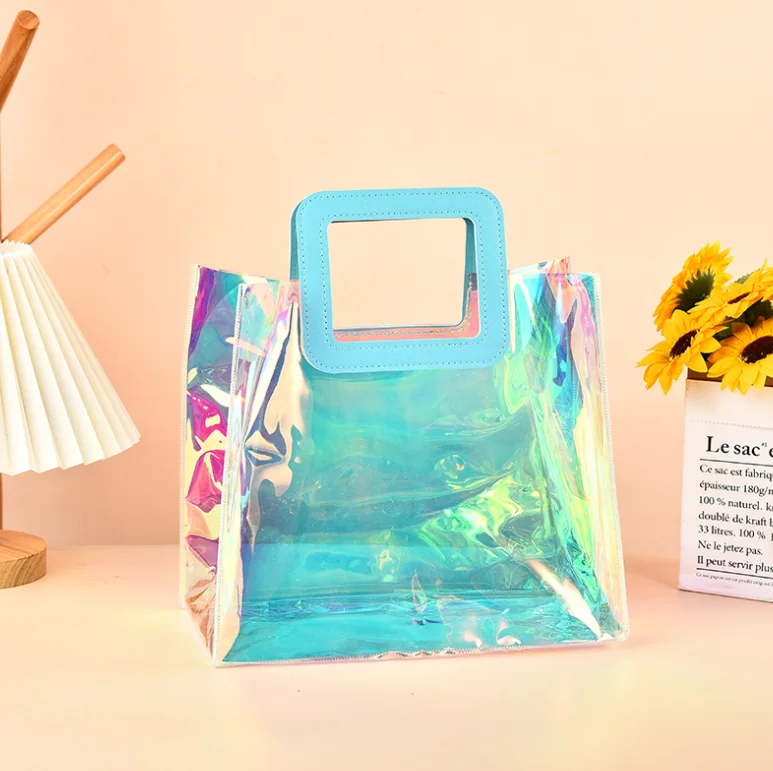 2024 Hot-selling PVC make up tote bag colorful gift shopping bag custom laser pvc bag