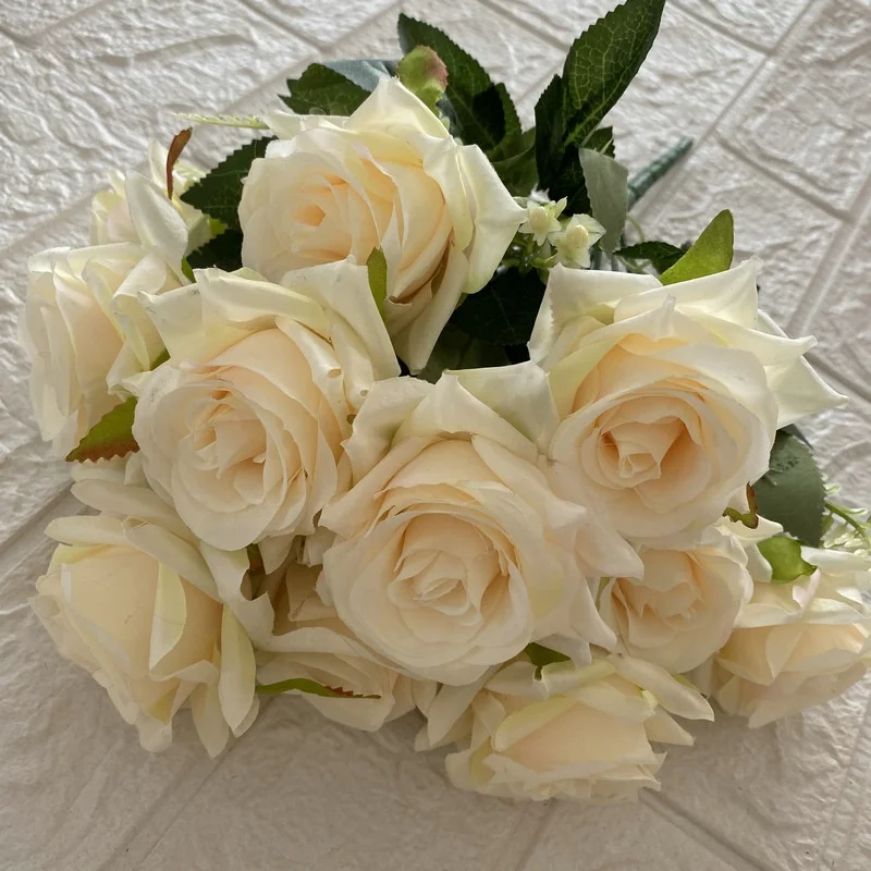 QSLH-F448 Novel Design Silk Rose Artificial Flowers Bouquet 12 heads silk rose peony bouquet For Wedding Home Decoration
