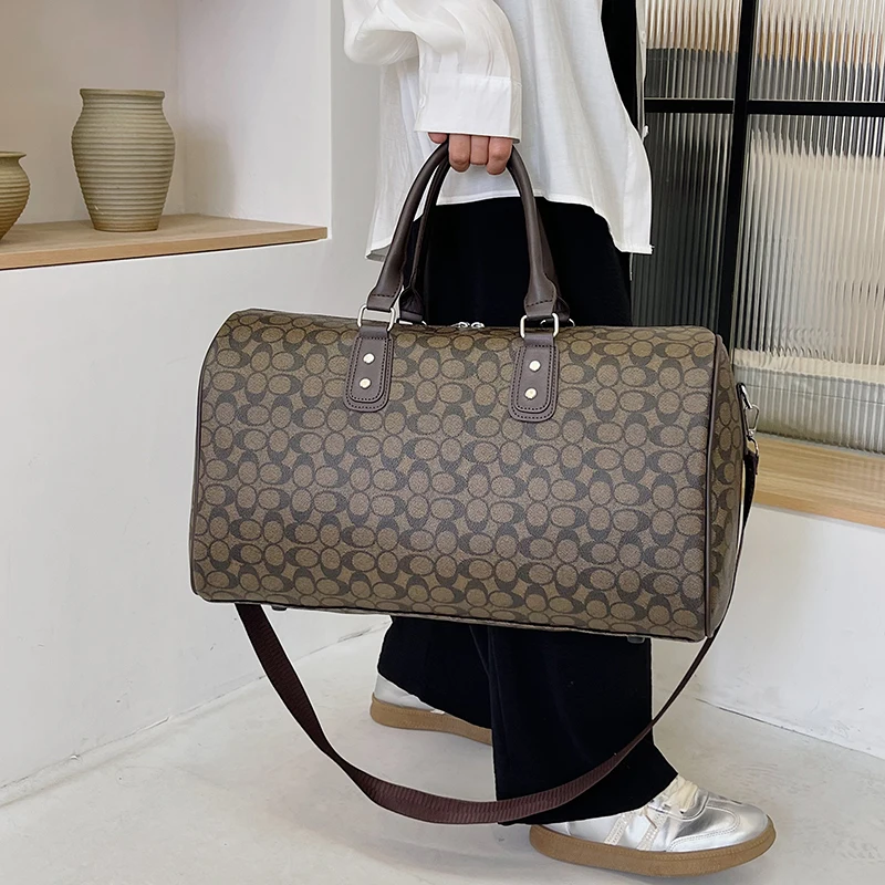 RU Fashion Custom Large Carry Travel Tote Duffel Bag Waterproof Leather Weekender Overnight Gym Handbag Geometric Zipper Storage