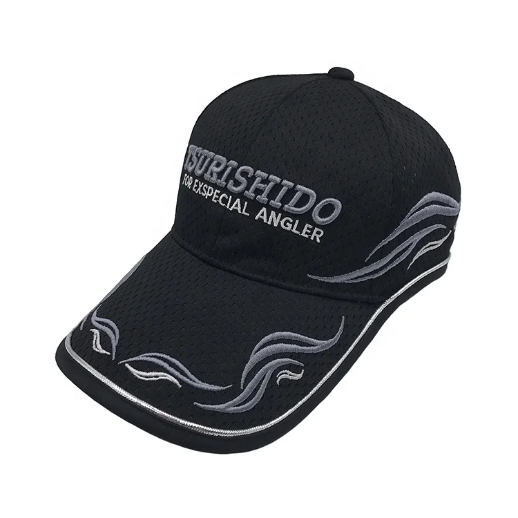 Wholesale Pique Mesh Quick Dry Polyester Custom Embroidered LOGO 6-Panel Wind Proof Clip Fishing Cap