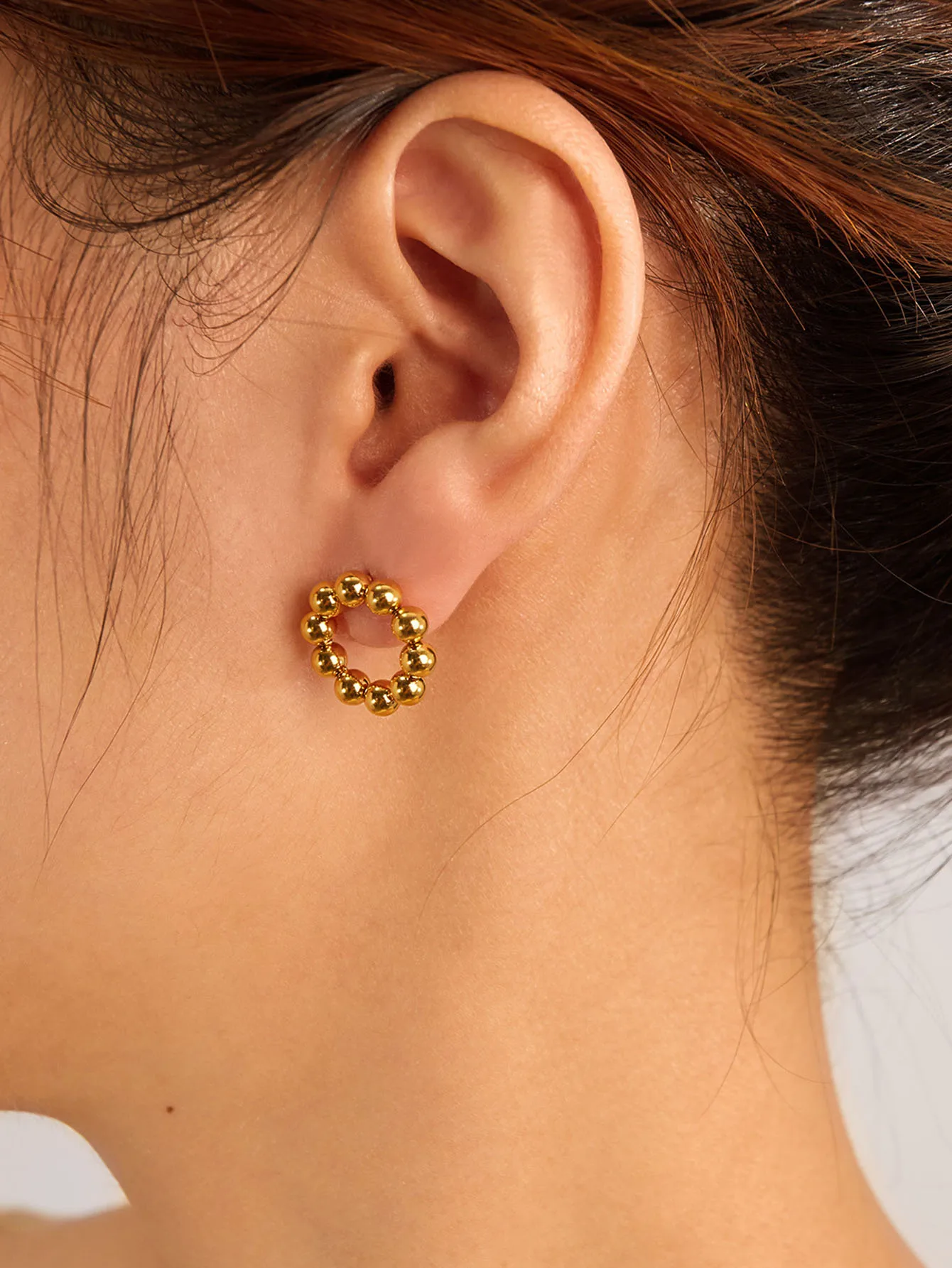 Fashion Minimalist Stainless Steel Round Beaded Earring 18K Gold Plated Women Earrings