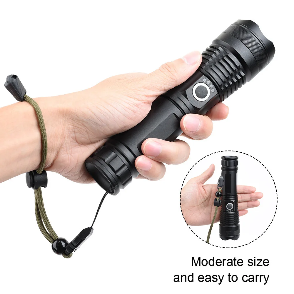 Most Powerful Torch Flashlight USB Zoom LED Torch Xhp70 Xhp50 18650 Battery 1500 Lumens Torch Lamp with suitcase