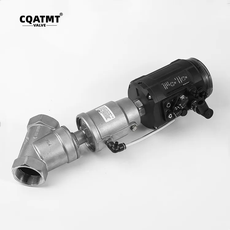 High quality CQATMT intelligent pneumatic proportional control valve Y-type SS304 pneumatic actuator angle seat valve.