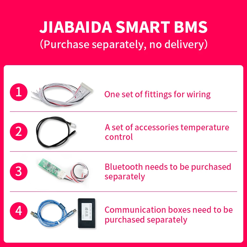 Литиевая батарея Jiabaida 10S 11S 12S 13S 15S 16S 17S Smart BMS 36 в 48 60 40 А 80 bt/UART/RS485 Balance 3 NTC