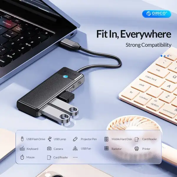 ORICO wholesale USB C Hub 4-in-1 USB C to USB Multiport Adapter, USB-C Data Port, 2 USB 3.0 Data Ports, USB C Splitter