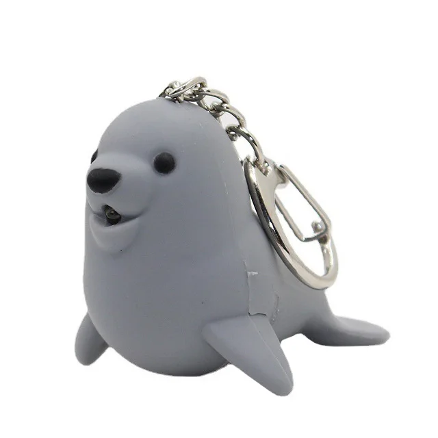 Cartoon Sea Lion LED Flashlight Keychain Marine Animal Plastic Keyring with Sound Effects for Marine Lovers