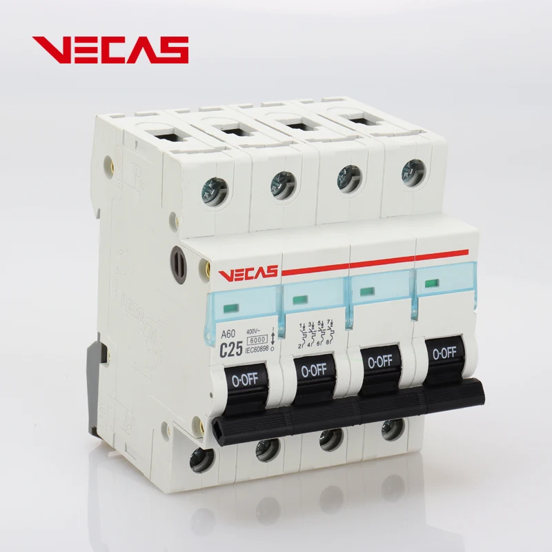  Миниатюрный автоматический выключатель VECAS MCB A60 4P 25 лет от профессионального производителя 6 10 16 20 32 40 50 63 a 1P 2P