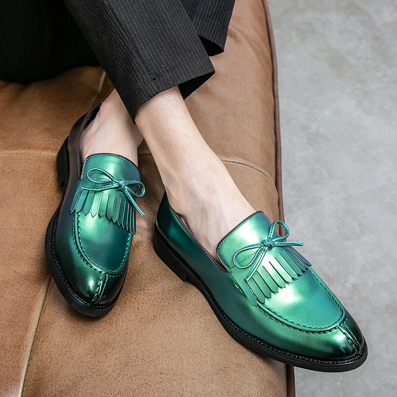 Drop Shipping High Quality Green Slip On Round Toe Career Office Business Loafer Party Shoe Men Dress & Oxford Shoes
