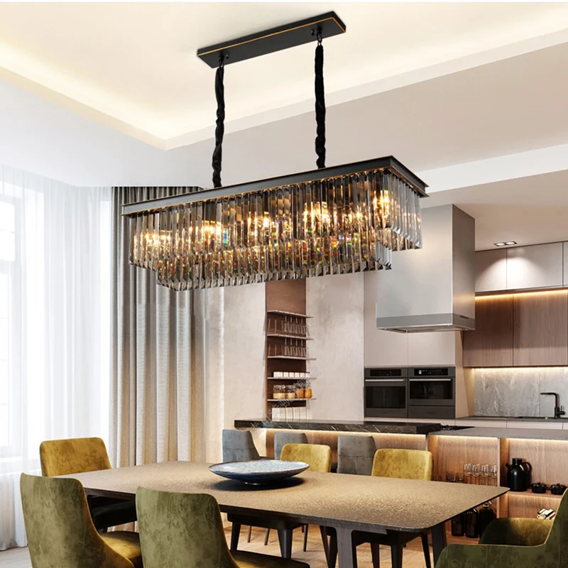 Black Clear Glass Crystal Circle Nordic Decoration Pendant Chandelier Graceful Hanging Lamp for Bedroom Chandelier Modern