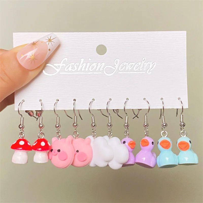 Cartoon Frog Duck Earrings Set Animal Butterfly Heart Dangle Earrings for Women Geometric Bear Cloud Earring Trendy Jewelry