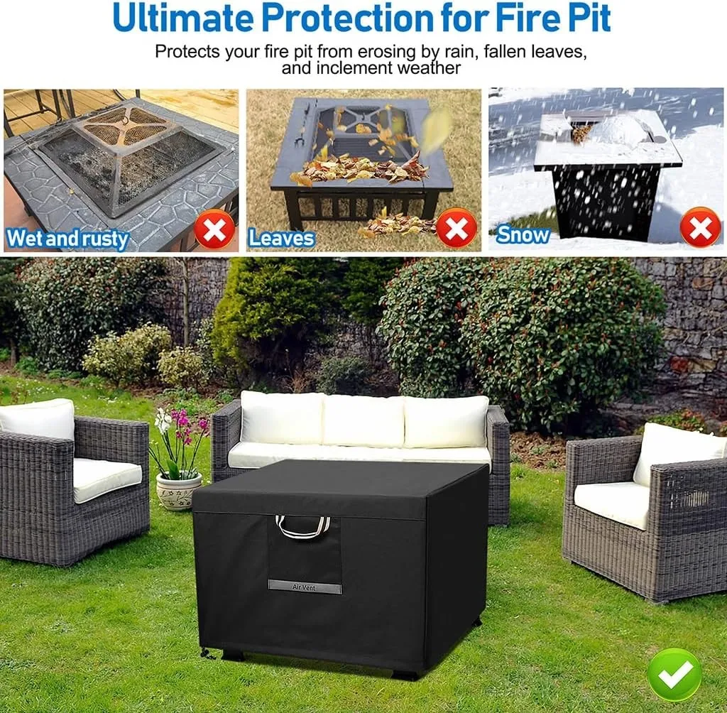 Outdoor Square Gas Fire Pit Cover Waterproof 600D Heavy Duty Fire Table Cover for Patio Tall Propane Firepits