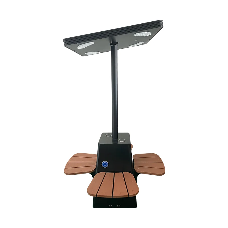 garden wireless USB charger seat with screen product solar power panel wpc wood chair outdoor urban furniture solar smart bench