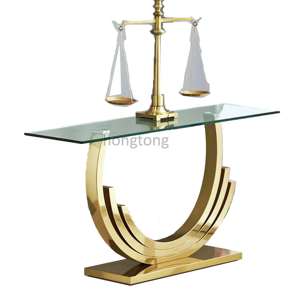 2021 mirrored  jewelry clear tempered glass top stainless steel console table  hallway table for home hotel