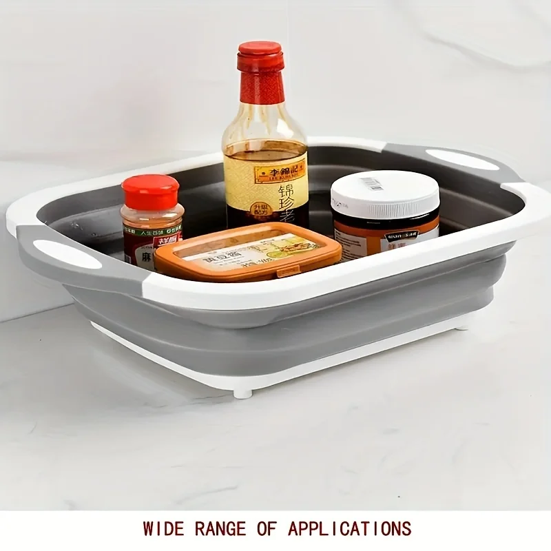New Kitchen Accessories Foldable Chopping Board Household Washing Drain Basket Portable 2-in-1 Folding Plastic Cutting Board