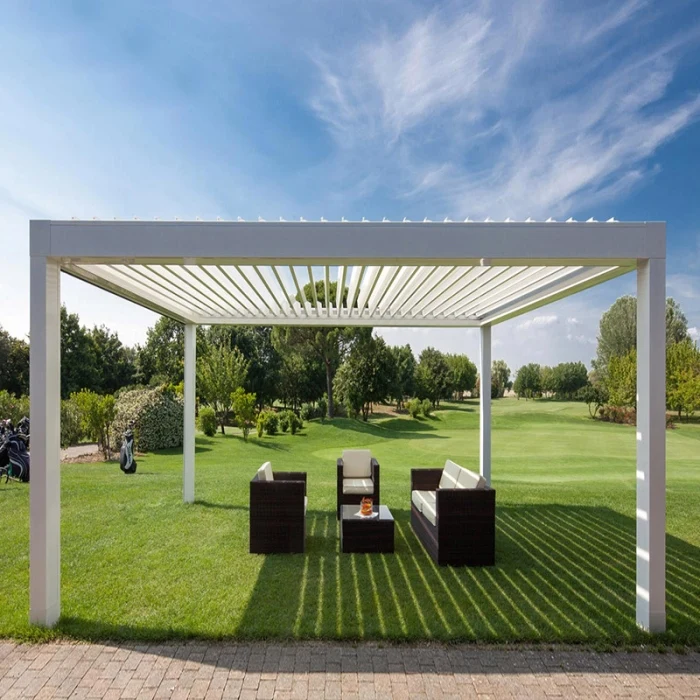 Modern Professional Motorised Rotating Louvres Pergola Roof Covers With weather Sensor