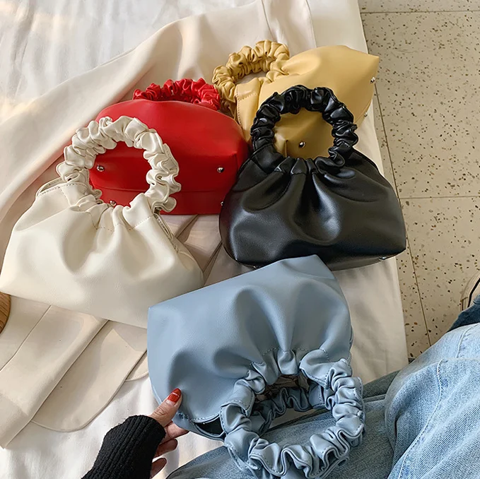 
2021 Summer Ruched Ring handle handbag Korea style Purses Lady Cross body Shoulder bag 