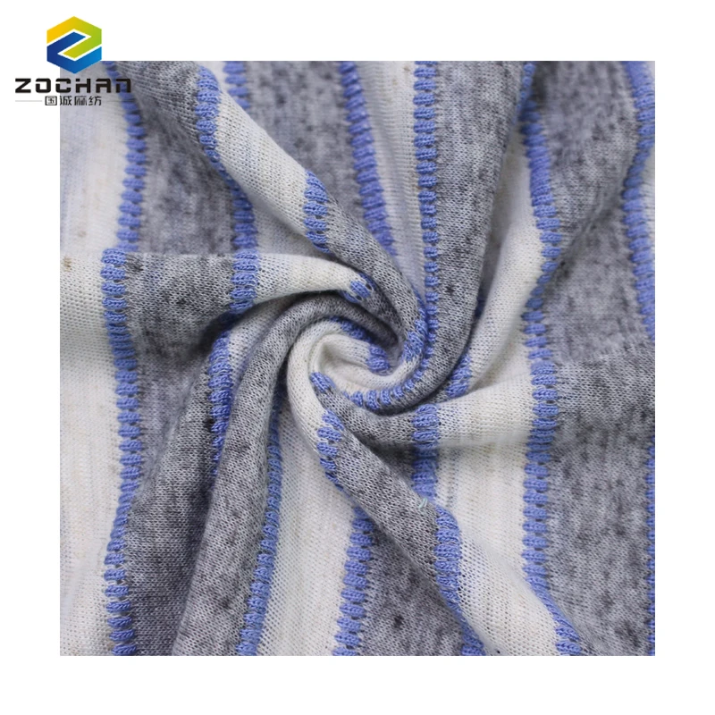 factory 57% polyester 33% viscose 10% linen slub stripe jacquard knit comfortable fabric for women t shirt Costumes