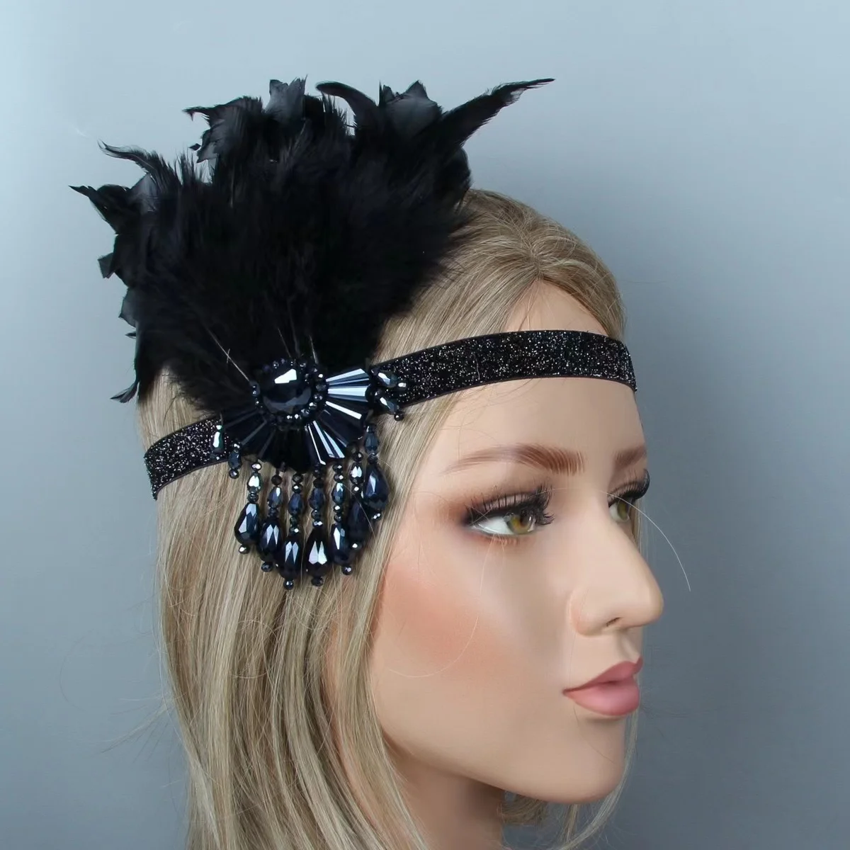 Vintage Women Flapper Headpiece Flapper Headband 1920s Great Gatsby Headdress Bridal Evening Party Feather Headband for Women