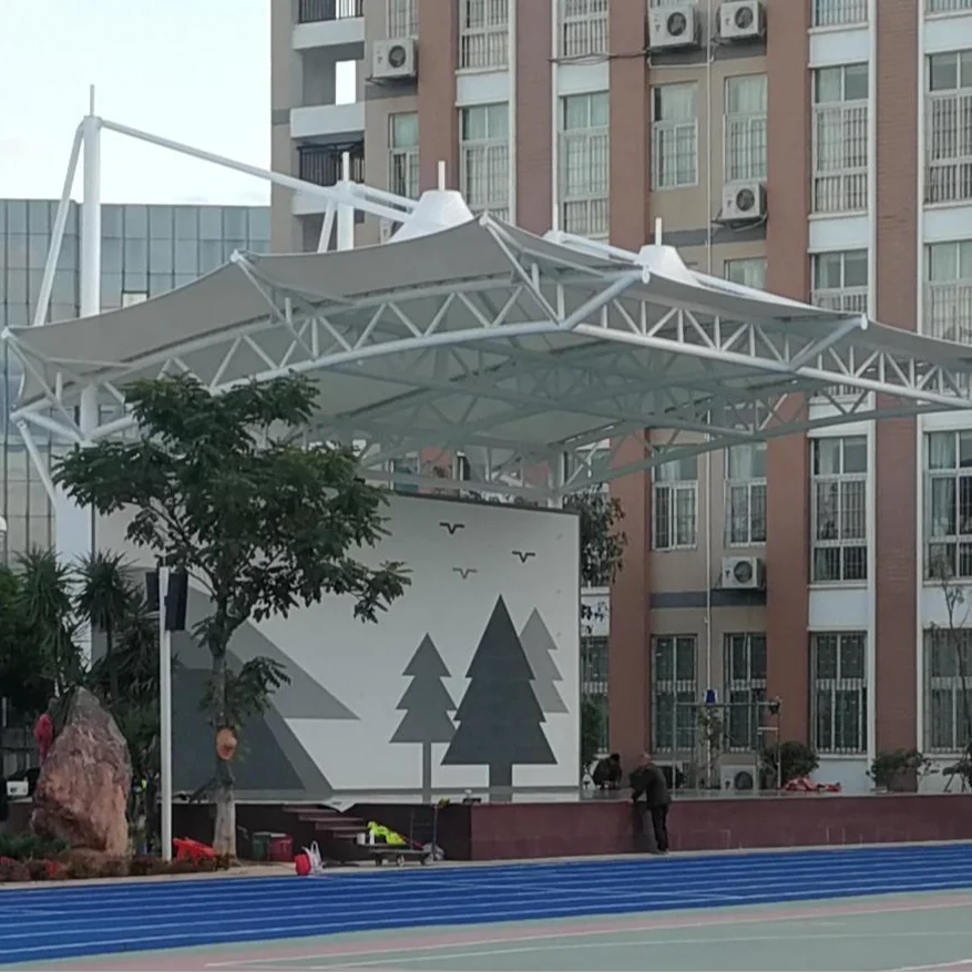 PVDF tensile membrane fabric sunshade canopy roof for playground podium