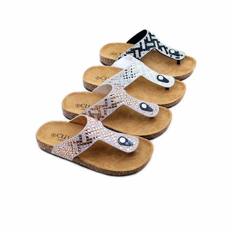 2024 летние новые модные богемные двойные пряжки с национальной алмазной застежкой на толстой подошве дышащие Шлепанцы из сосны для женщин