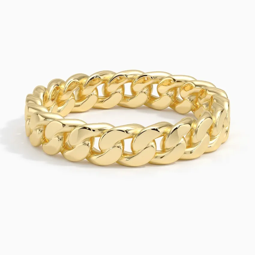 Custom Solid 9K Yellow Gold Hollow Chain Twist Ring Cuban Link Ring Miami Cuban Curb Link Ring For Men