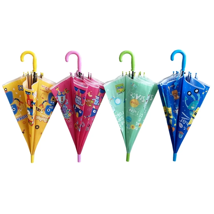 YS-6023 Umbrella Factory Customize Children Umbrella Match Handle And Tips Straight Auto Open POE Kids Umbrella With Whistle