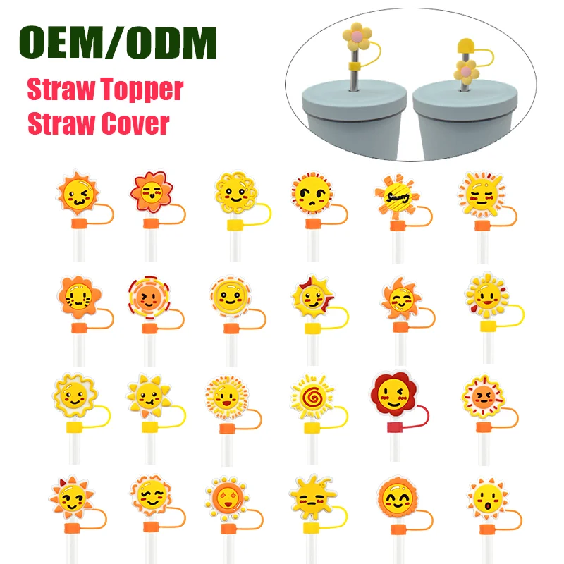 Party Supply Top Seller Straw Topper Dust Toppers Covers Silicone Drinking Straw Cover Sun 8mm Straw Topper Charms
