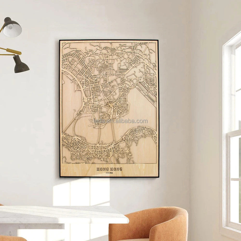 Factory directly sale Laser Cut City Map Wall Art 3D City street map of Hong Kong Custom City Map