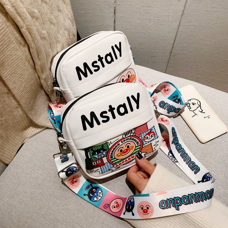 female funny ugly cute crossbody bag canvas new cartoon cute graffiti small square sling bag crossbody bag with wide strap
