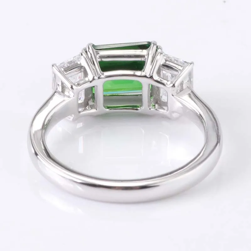 10k real white gold green emerald cut cubic zirconia 3 stone rings with 2 tapper cut side white cubic zirconia