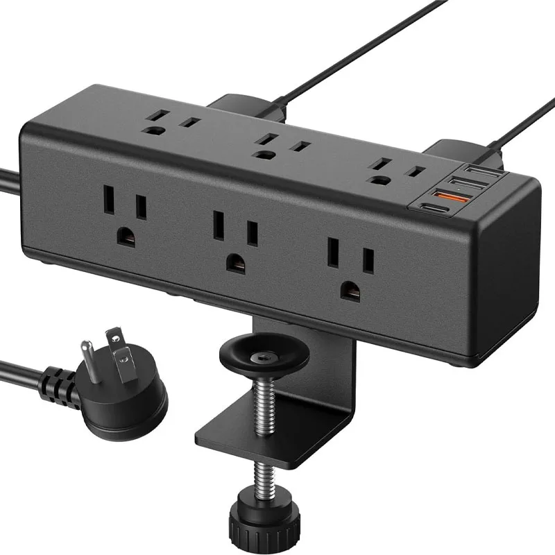 Table Clamp Power Strip USB type C Metal Desktop Mount Outlet Surge Protector Standing Desk Clamp Power Station with cable plug