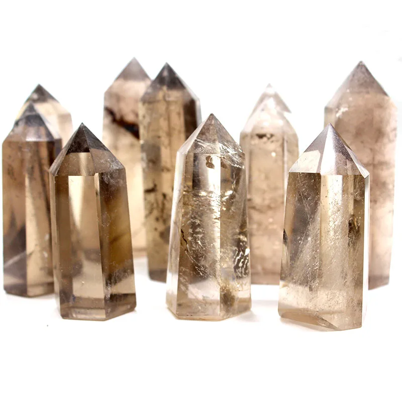 Wholesale natural crystals clear smokey quartz wand points tower for decoration