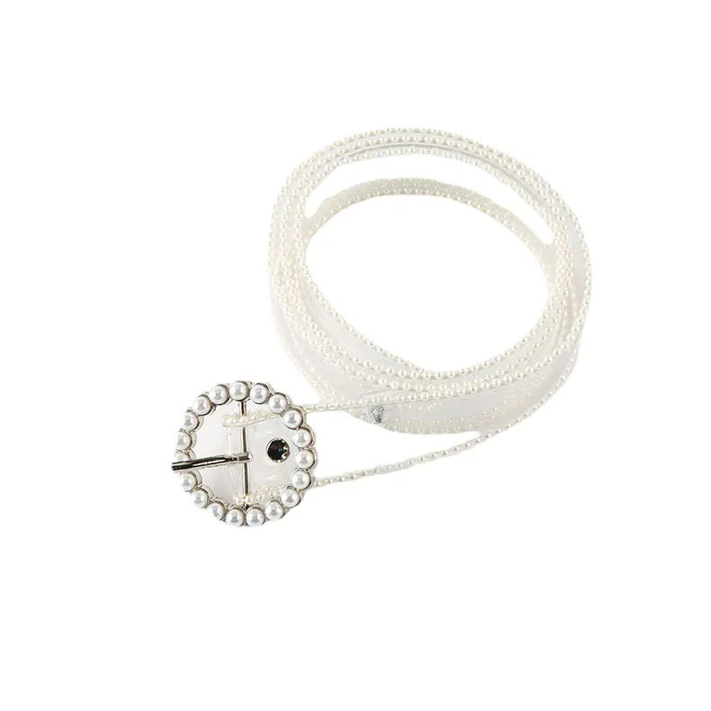 Hot Sale Fashion Pearl Rhinestone Buckle Transparent Clear Waist PVC Belt Waistband for Women Girls Jeans Shorts Dress