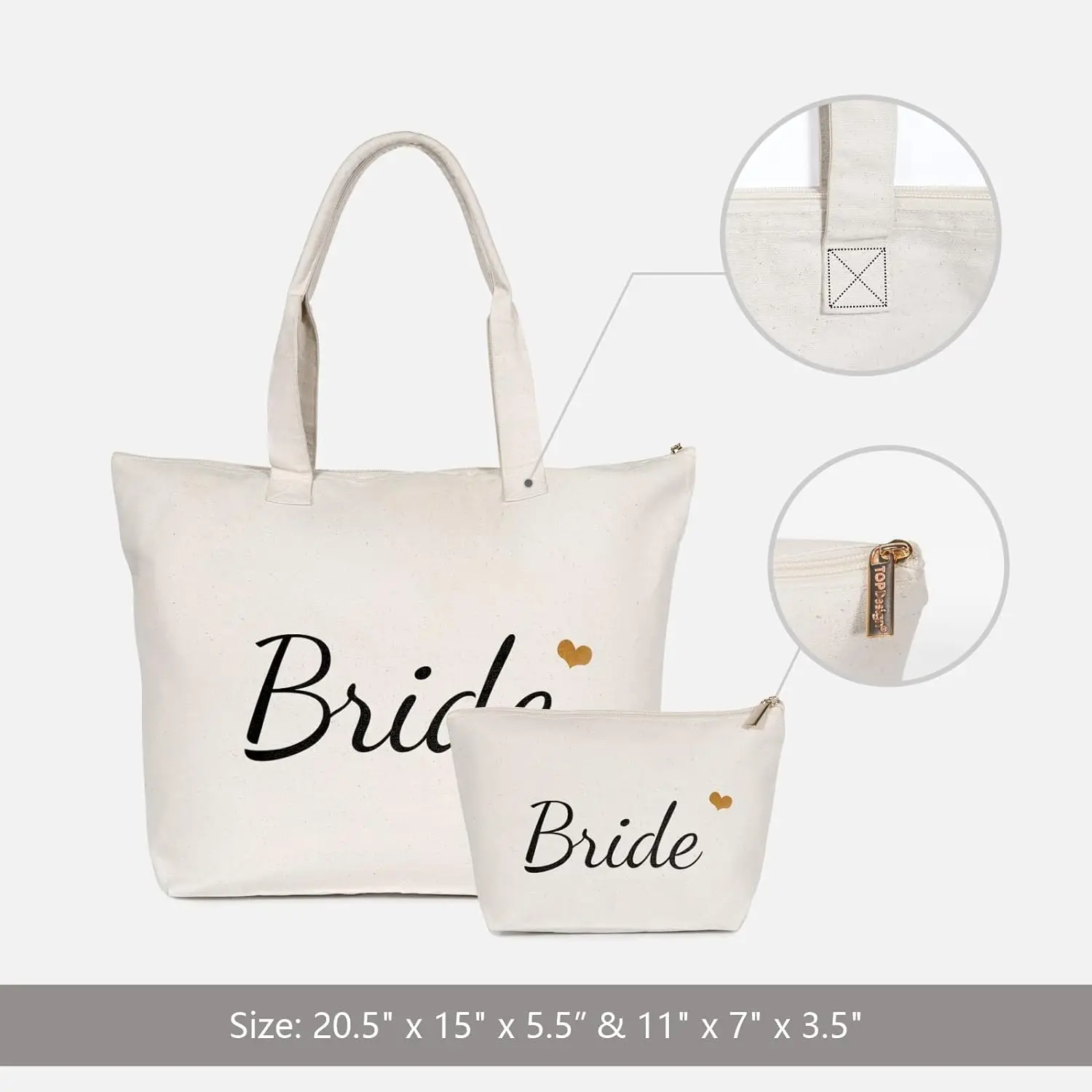 Bride Tote Bag with Makeup Bag Gifts for Engagement Bridal Shower Bachelorette Wedding Party Canvas White Bag