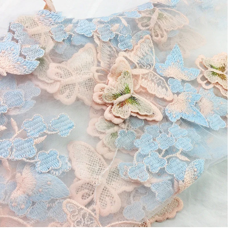 
butterfly high quality milk silk 3d lace fancy wedding dress embroidery fabric 