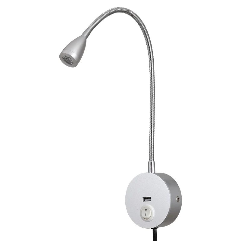 wholesale 3W Wall Mounted Reading Light Flexible Gooseneck LED Sconce Lamp with Plug Switch for Bedroom, Office, Studio