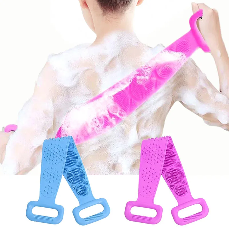 Wholesale Bath Double Sided Silicone Back Scrubber Belt Extra Long Shower Exfoliating Massage Body Scrub Strap Brush For Adults