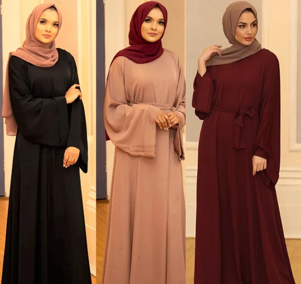 YiXin Abaya Women Muslim Dress 2022 Dubai Plain Color Long Sleeve Maxi Abaya Turkey Women Muslim Dress