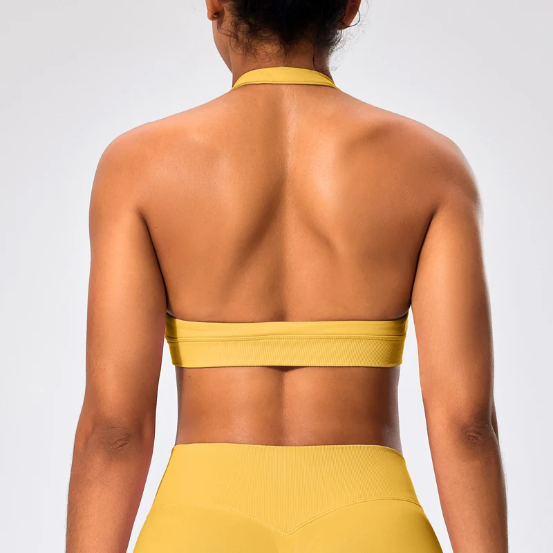 SHINBENE Recoil Seamless Halter Neck Sports Fitness Bras Backless Womens Workout Yoga Bras