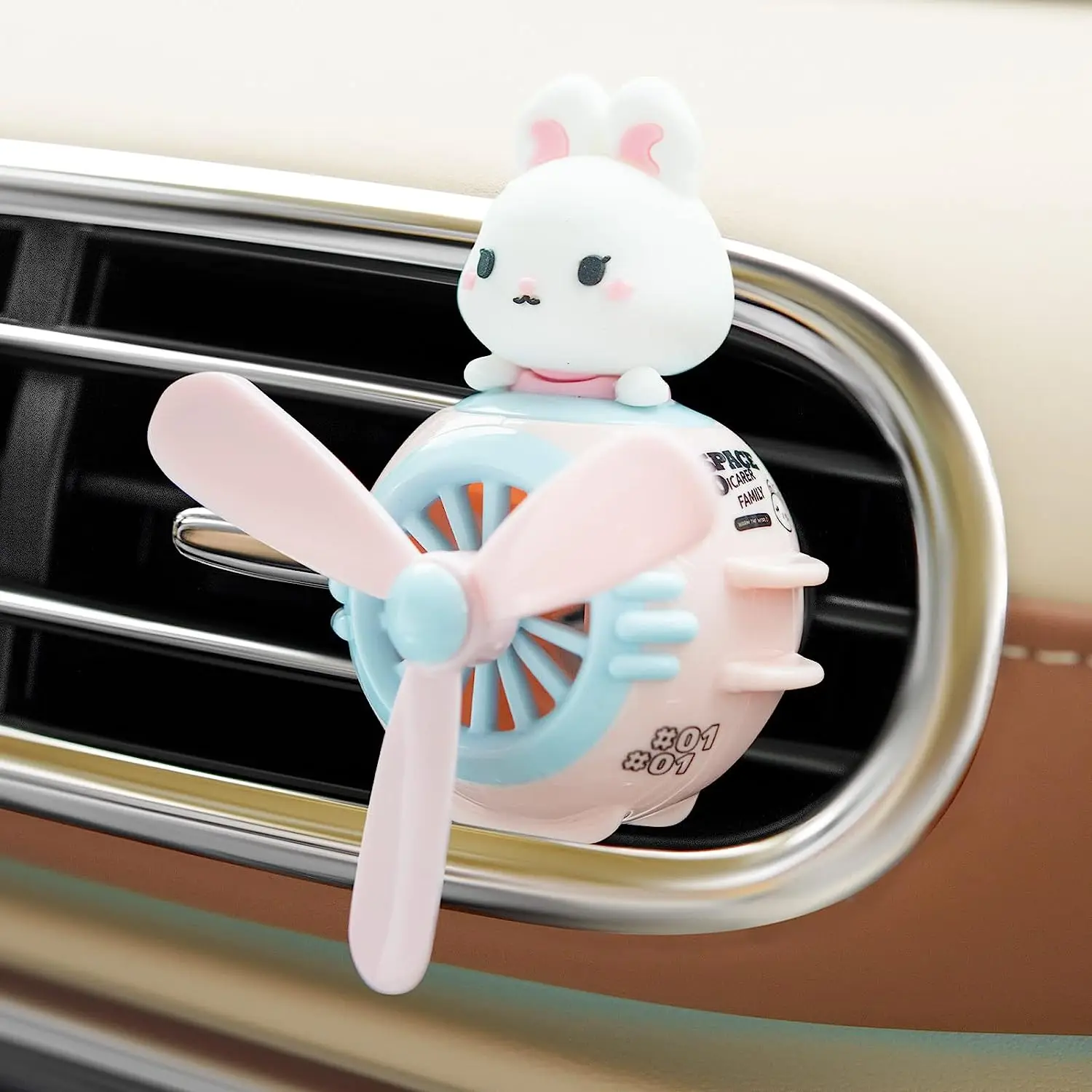 Car Air Fresheners Pilot Rabbit Cute Car Diffuser Rotating Propeller Cartoon Automotive Air Outlet Fan Creative Car Perfume