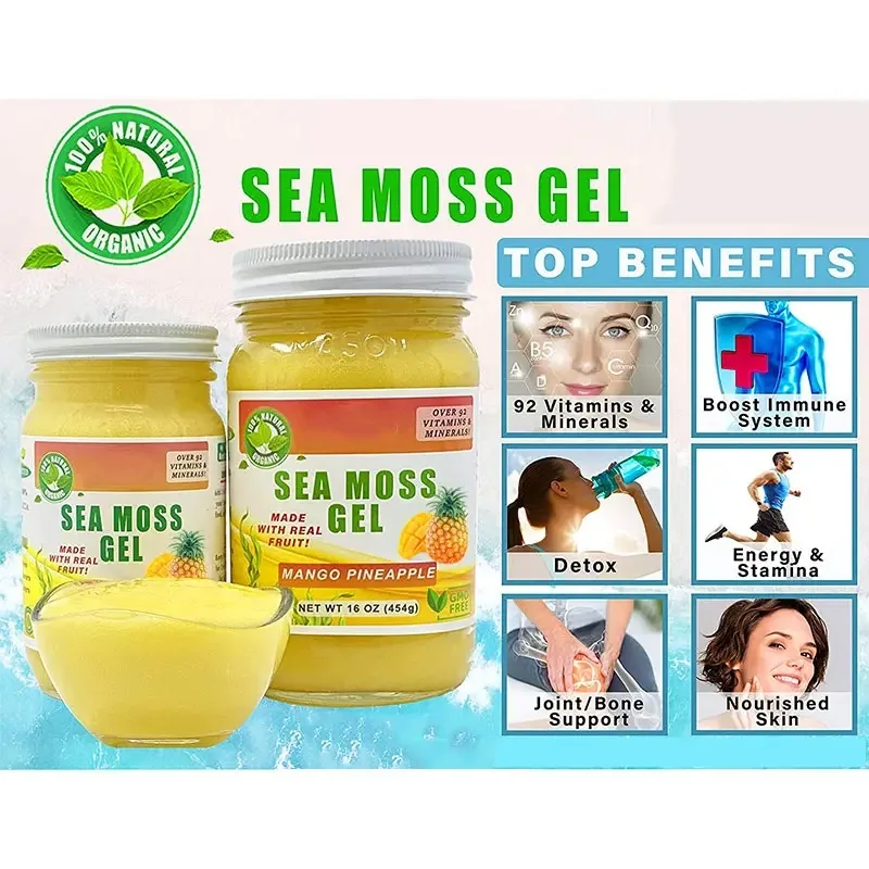 Sea Moss Gel Organic Raw Flavored Irish Seamoss Gel Immune and Digestive Support Vitamin Mineral Antioxidant Supplements