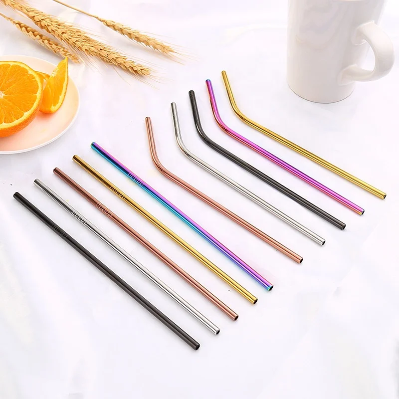 
2020 Amazon Top Seller Stainless Steel Metal Drinking Straws with Cleaning Brush Metal Straws 
