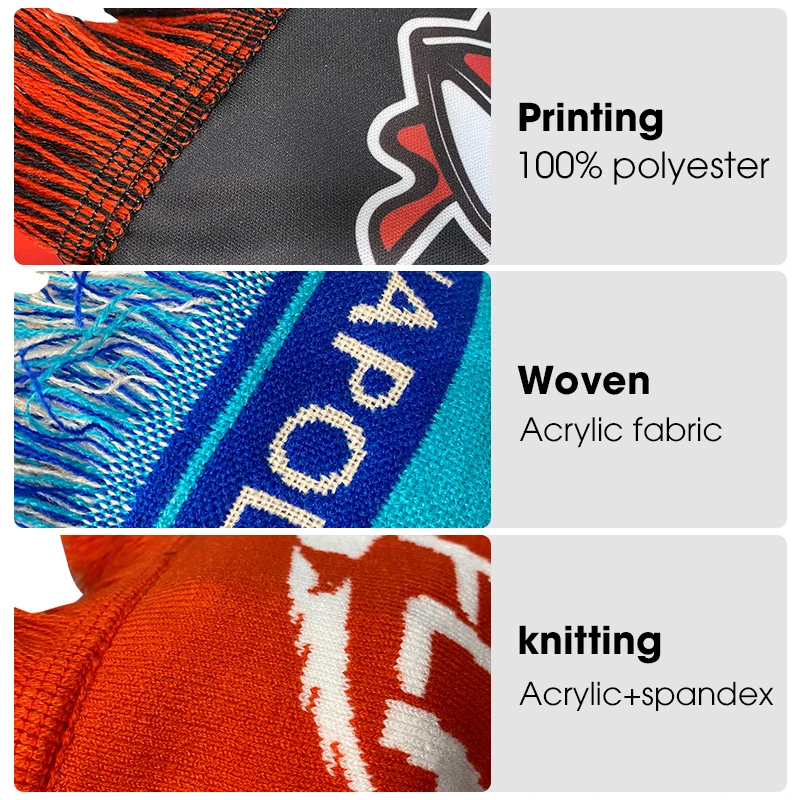 Custom Made Jacquard Woven Acrylic Knit Sport Soccer Club Football Fans Supporter Souvenir Scarf Full Printing Scarf